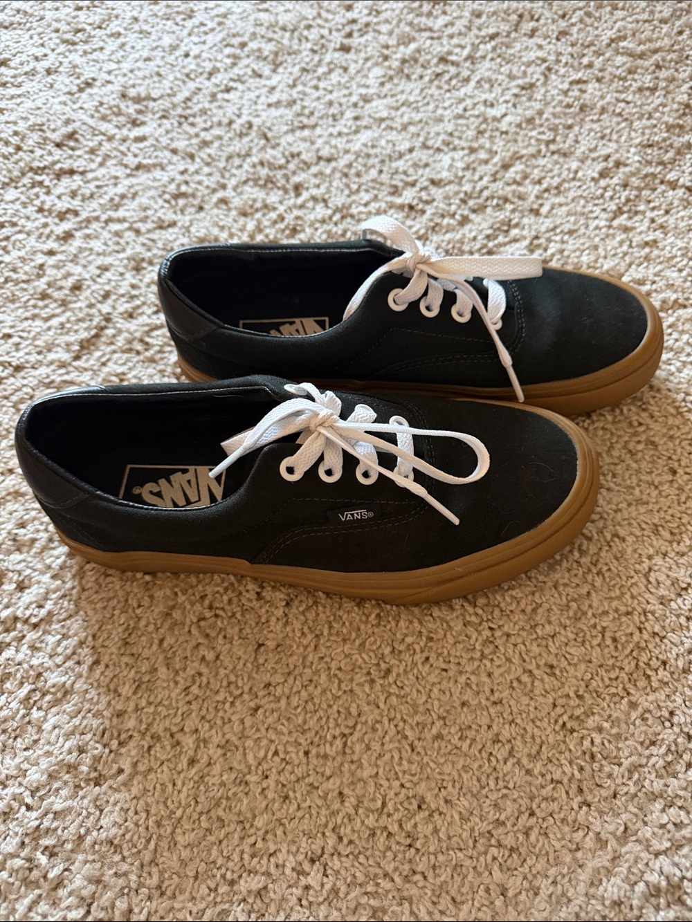 Vans Black Canvas Low-Top Sneakers with White Laces and Gum Sole